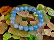 Aquamarine Beaded Bracelet 8mm & 10mm – Reiki-Infused Calm, Clarity & Communication Jewelry (Medium Wrist)