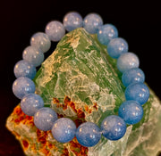 Aquamarine Beaded Bracelet 8mm & 10mm – Reiki-Infused Calm, Clarity & Communication Jewelry (Medium Wrist)