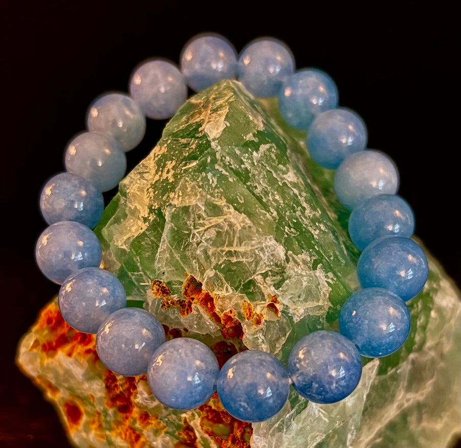 Aquamarine Beaded Bracelet 8mm & 10mm – Reiki-Infused Calm, Clarity & Communication Jewelry (Medium Wrist)
