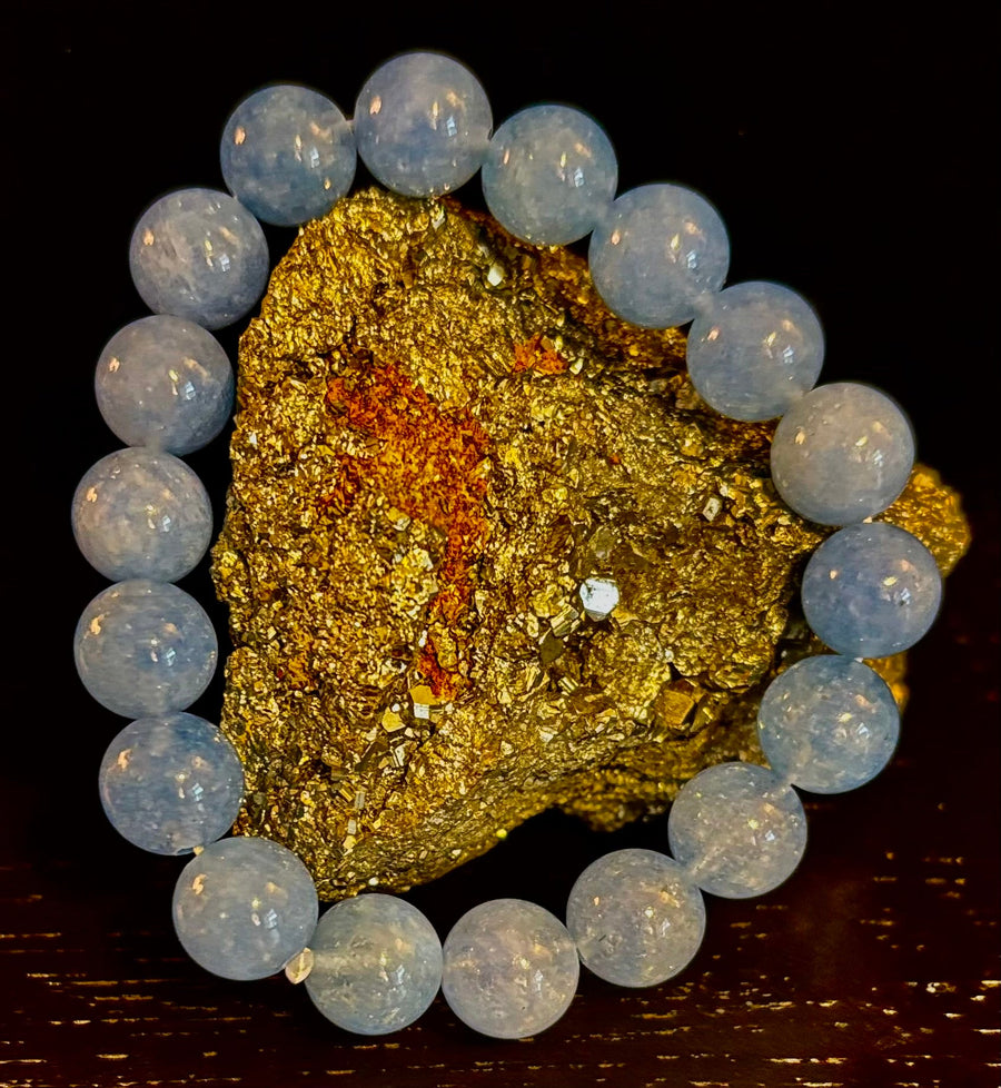Aquamarine Beaded Bracelet 8mm & 10mm – Reiki-Infused Calm, Clarity & Communication Jewelry (Medium Wrist)
