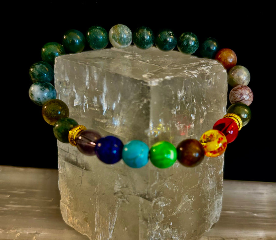 Chakra & India Onyx Reiki-Infused Healing Bracelet – Grounding Energy & Spiritual Balance