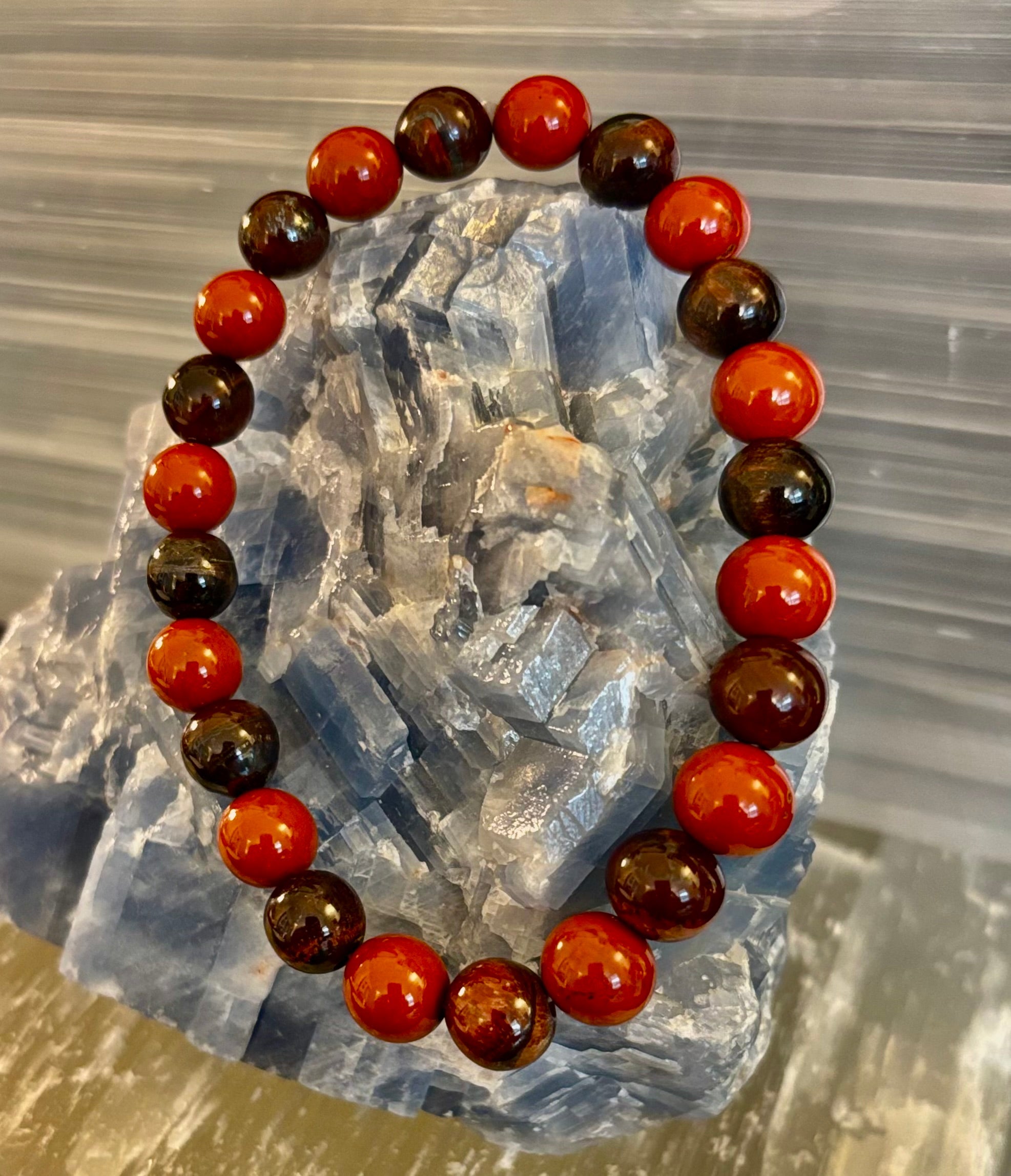 Powerful Protection Bracelet – Red Tiger Eye & Red Jasper Healing Bracelet (For Large Wrists)