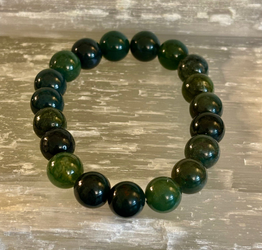 Natural Moss Agate Bracelet 8mm & 10mm – Reiki-Infused Growth, Abundance & Grounding Jewelry (Multiple Wrist Sizes)