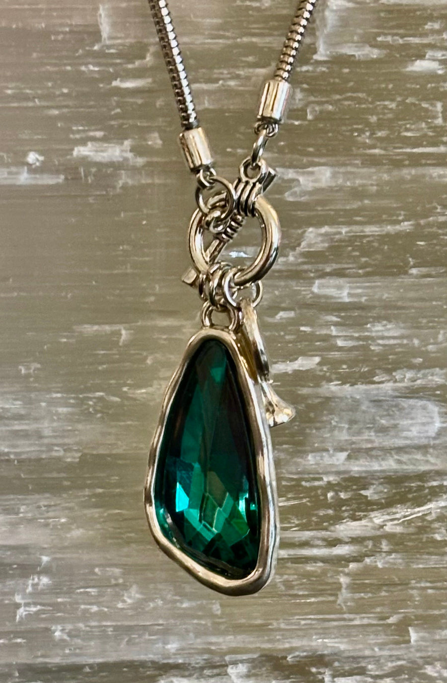 Crystal Drop Pendant Necklace – Blue or Green – Adjustable 75cm (29 inch) Chain
