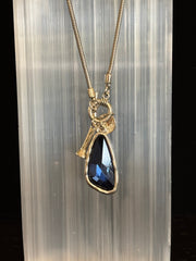 Crystal Drop Pendant Necklace – Blue or Green – Adjustable 75cm (29 inch) Chain