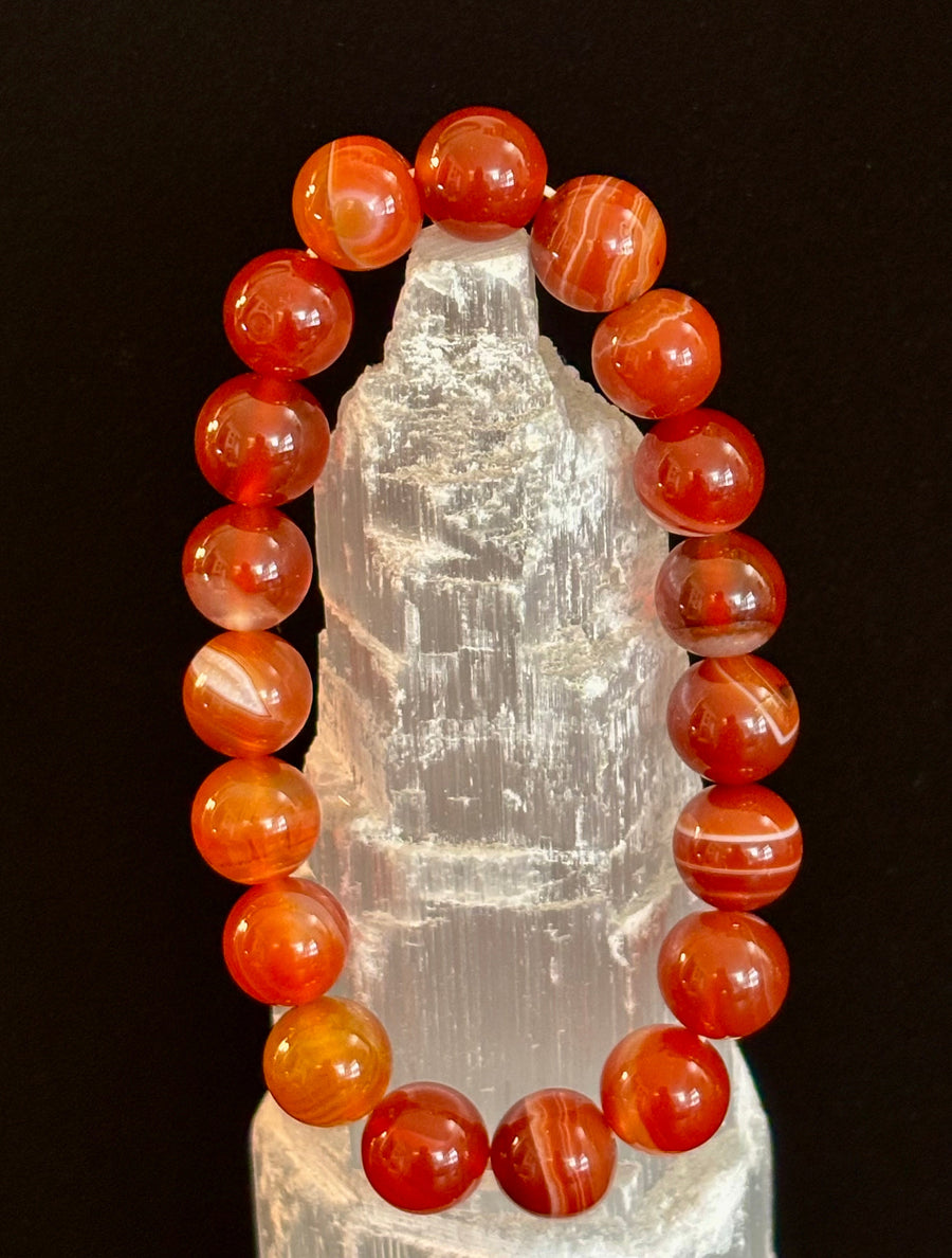 Carnelian Gemstone Bracelet 8mm & 10mm – Reiki-Infused Motivation & Manifestation Jewelry (Medium Wrist)