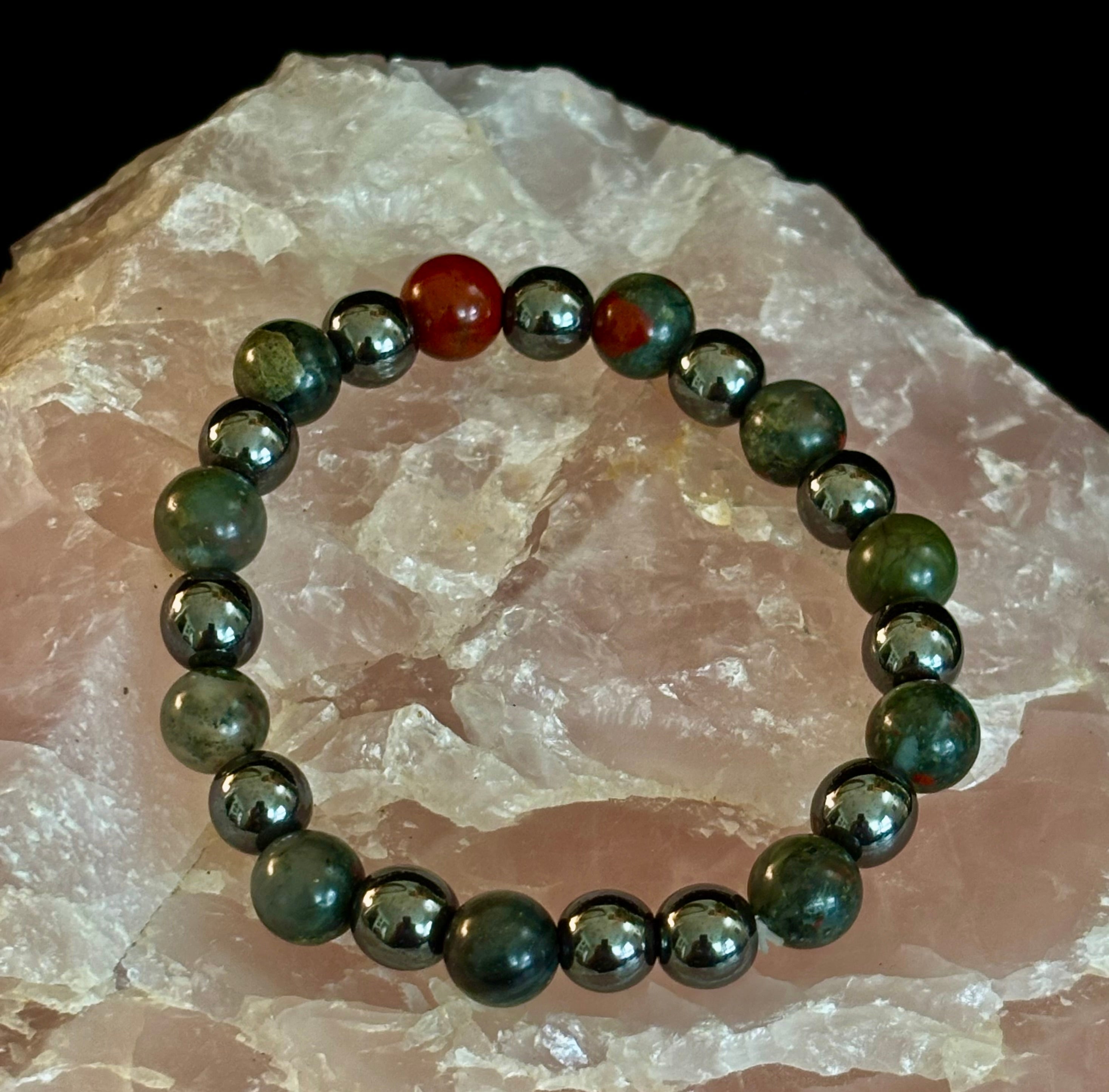 Bloodstone & Hematite Crystal Healing Power Bracelet (Pain Relief)