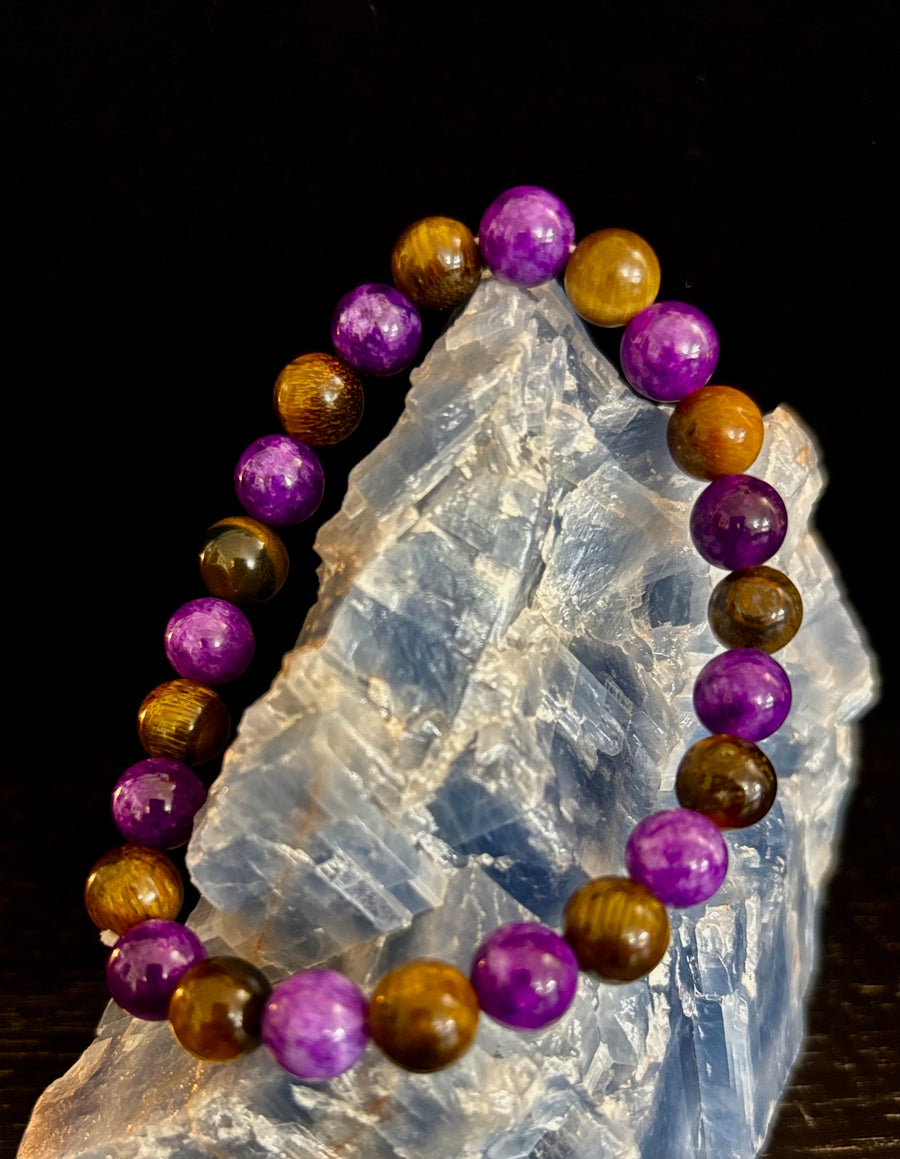 Amethyst & Tiger’s Eye 8mm Reiki-Infused Balance & Confidence Bracelet (Medium–Large Wrist)