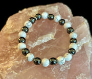 White Howlite & Hematite Reiki-Infused Calm & Grounding Bracelet (Medium Wrist)