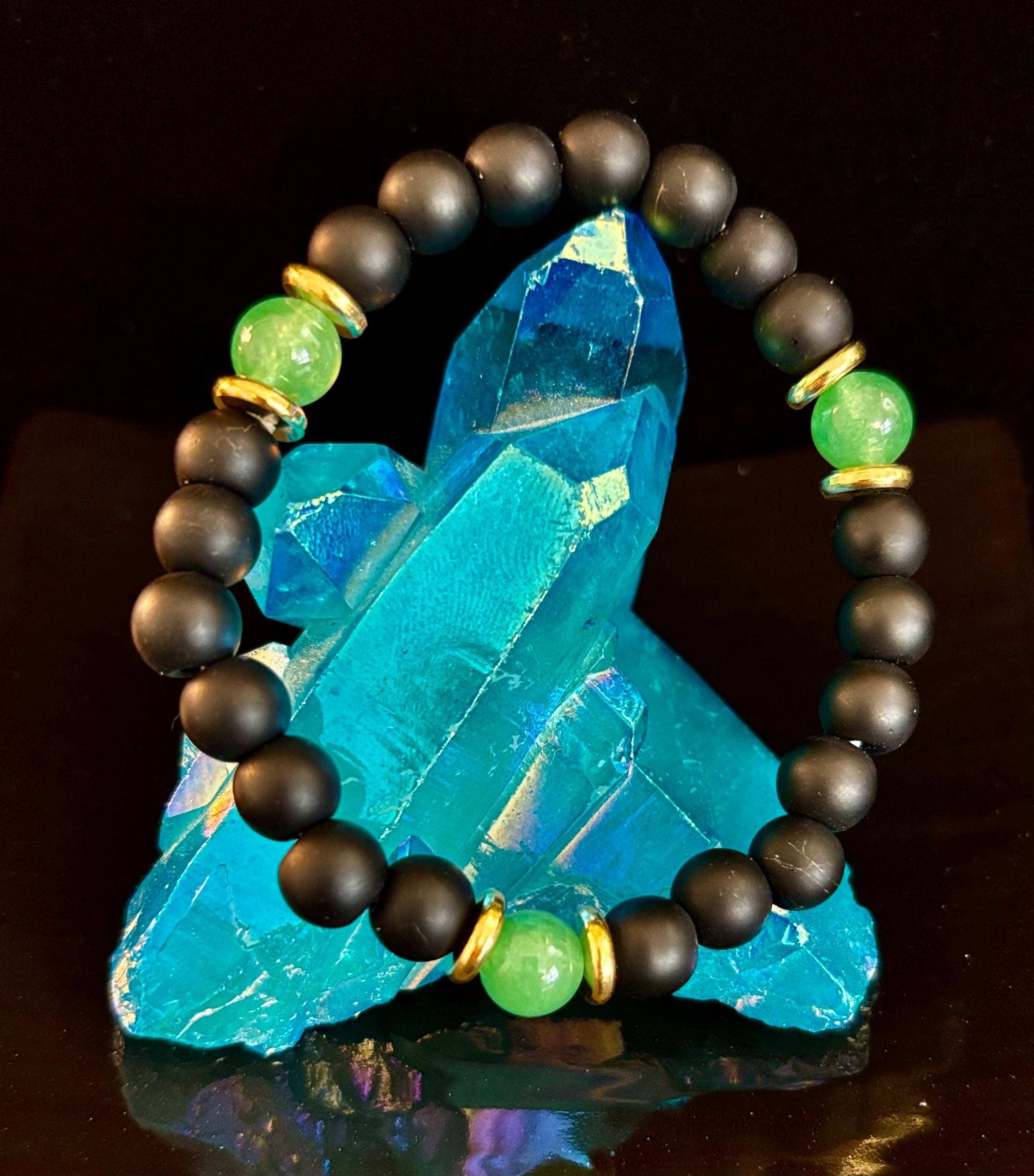 Matte Black Onyx & Green Aventurine Reiki-Infused Abundance & Grounding Bracelet (Medium–Large Wrist)