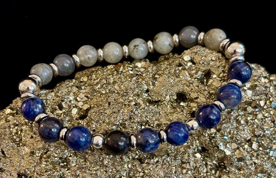 Sodalite & Labradorite Reiki-Infused Intuition & Clarity Bracelet (Medium–Large Wrist)