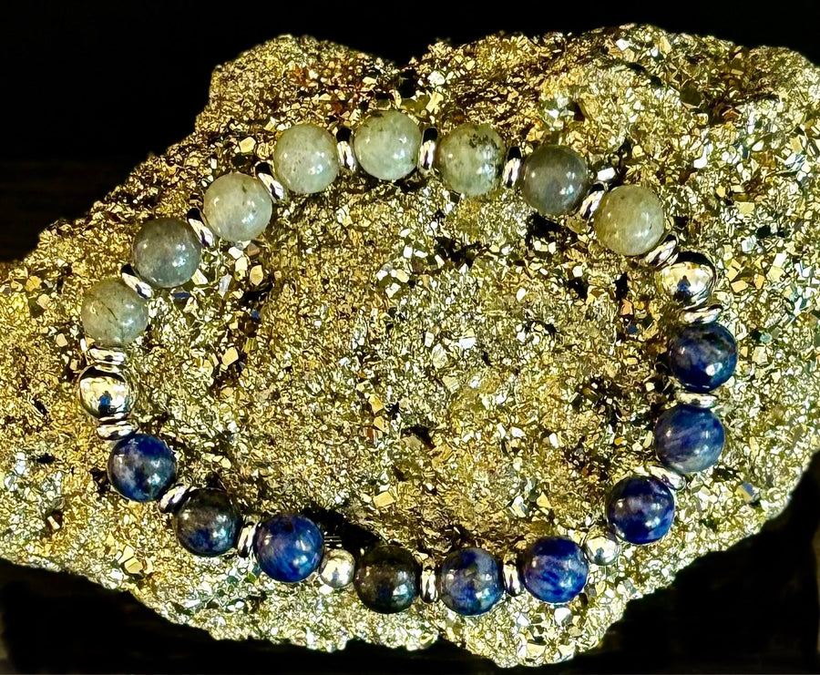 Sodalite & Labradorite Reiki-Infused Intuition & Clarity Bracelet (Medium–Large Wrist)