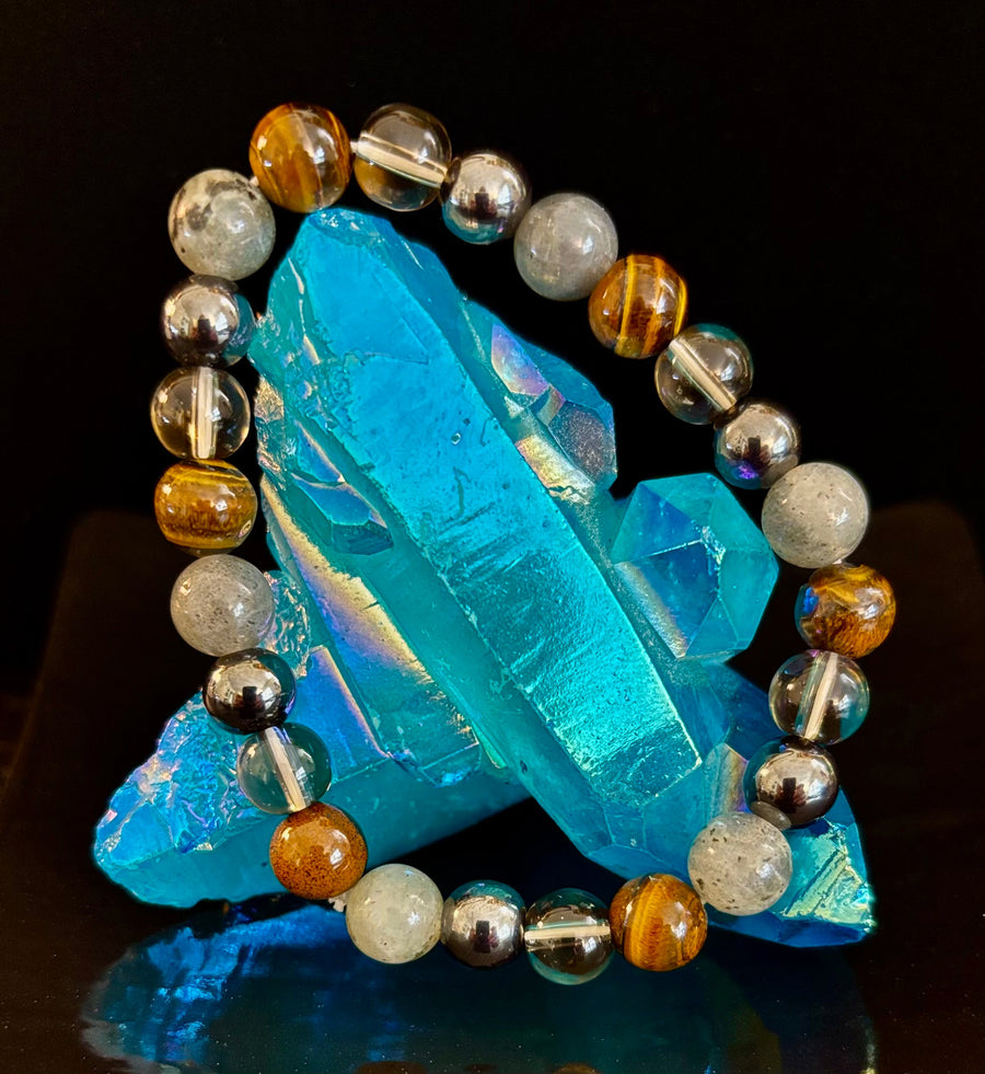 Tiger's Eye, Labradorite, Hematite, Smoky Quartz Protection Bracelet – Strength, Clarity & Grounding
