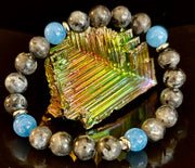 Black Labradorite & Aquamarine Beaded Bracelet – Protection, Calm & Clarity