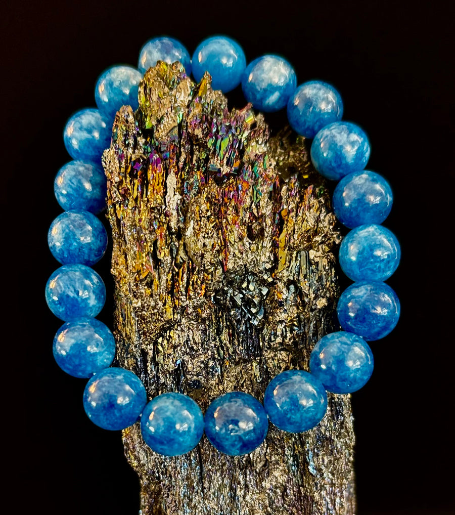 💎 Blue Apatite Energy Bracelet | 8mm or 10mm Natural Stone Beads for Clarity, Focus & Motivation