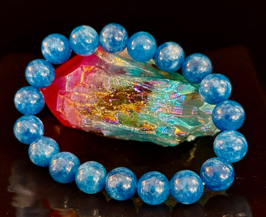💎 Blue Apatite Energy Bracelet | 8mm or 10mm Natural Stone Beads for Clarity, Focus & Motivation