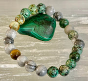 Tranquil Power Bracelet – African Turquoise, Tiger Eye & Map Stone (Large Wrists)