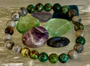 Tranquil Power Bracelet – African Turquoise, Tiger Eye & Map Stone (Large Wrists)