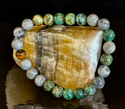 Tranquil Power Bracelet – African Turquoise, Tiger Eye & Map Stone (Large Wrists)