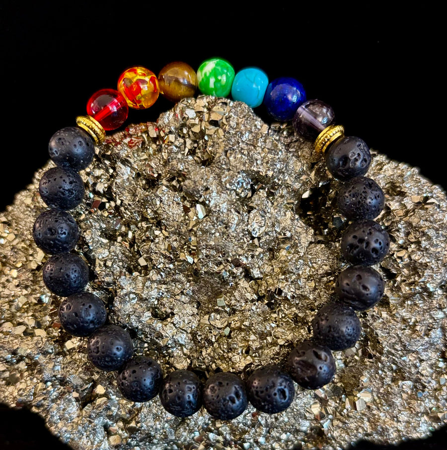 Chakra Beaded Bracelet – Volcanic Lava Rock & Natural Healing Stones