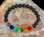 Chakra Beaded Bracelet – Volcanic Lava Rock & Natural Healing Stones