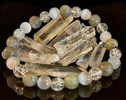 Reiki-Infused Lightworkers Healing Bracelet – Labradorite, Crackle Quartz & Selenite