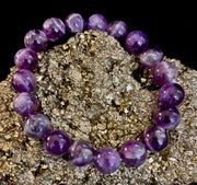 Reiki-Infused Genuine Chevron Amethyst Bracelet for Intuition, Spiritual Protection & Inner Peace (8mm & 10mm)