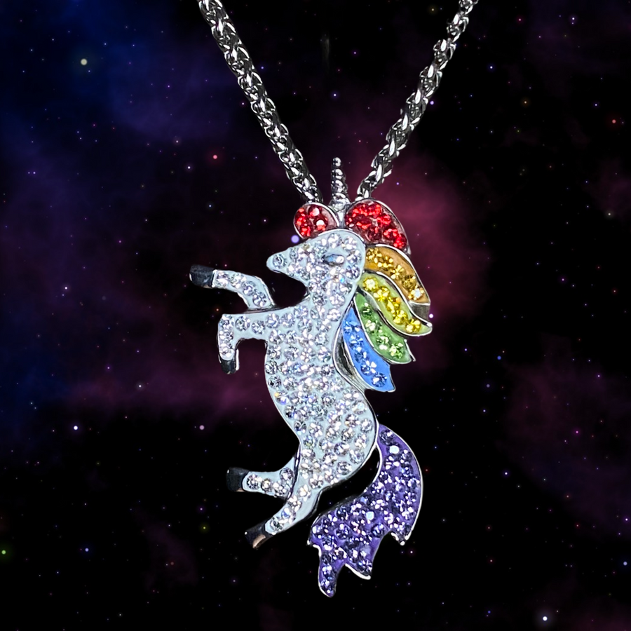 Rainbow Unicorn Gem Stainless Steel Pendant