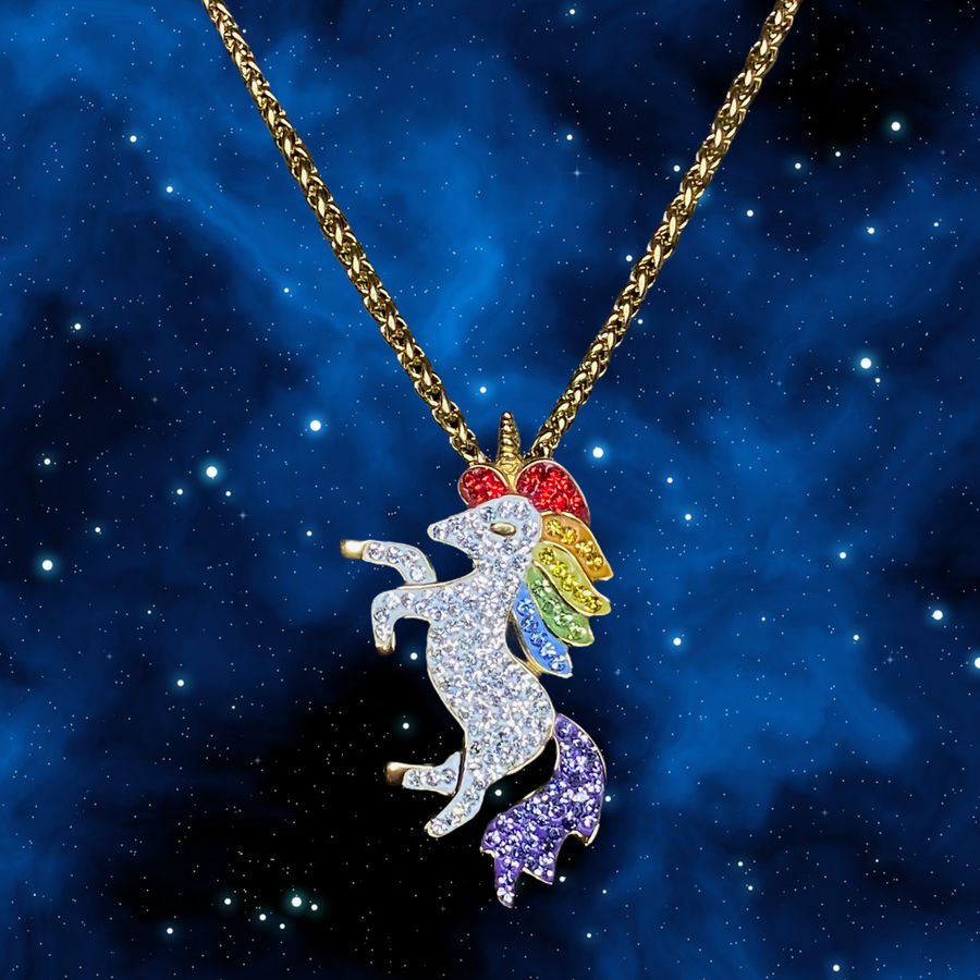 Rainbow Unicorn Gem Stainless Steel Pendant