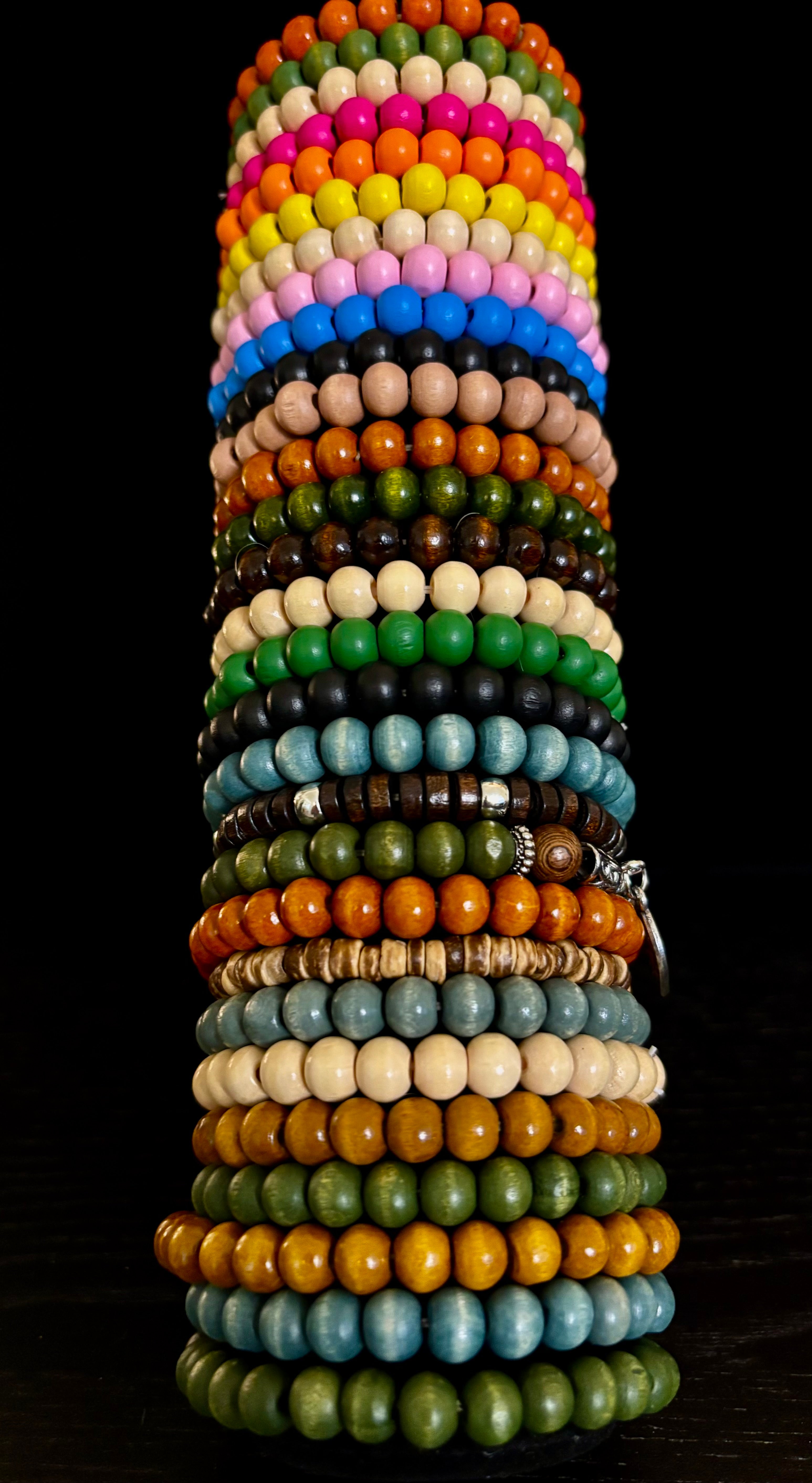 Bohemian Vibes: Handmade Wood Beaded Bracelet Set (5-Pack)