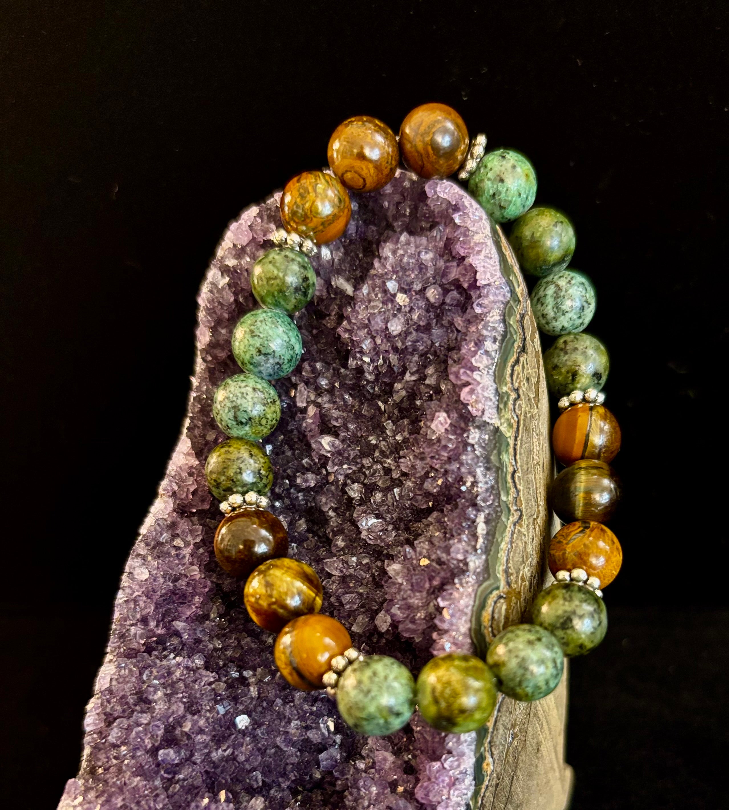 Tiger Eye & African Turquoise Beaded Bracelet for small wrists – Boost Confidence & Courage