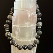 Men's Mystic Warrior Bracelet – Labradorite, Black Onyx & Lava Rock with Black Metal Spacers (Fits Large Wrists)