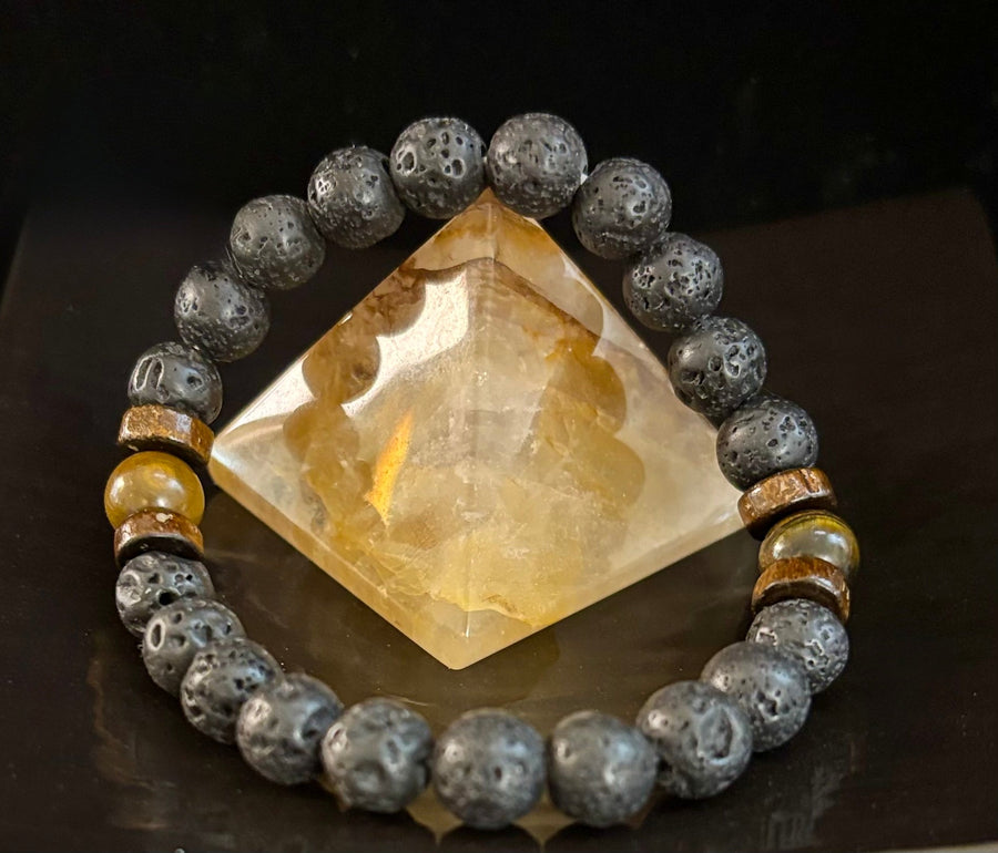 Men’s Lava Rock & Black Stone Bracelet – Natural Blue, Gray or Brown Accent Stones | Medium–Large Wrist