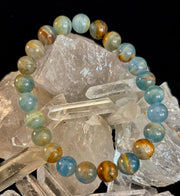 Aquatine Lemurian Calcite Bracelet – 8mm and 10mm Beads (Medium Wrists)