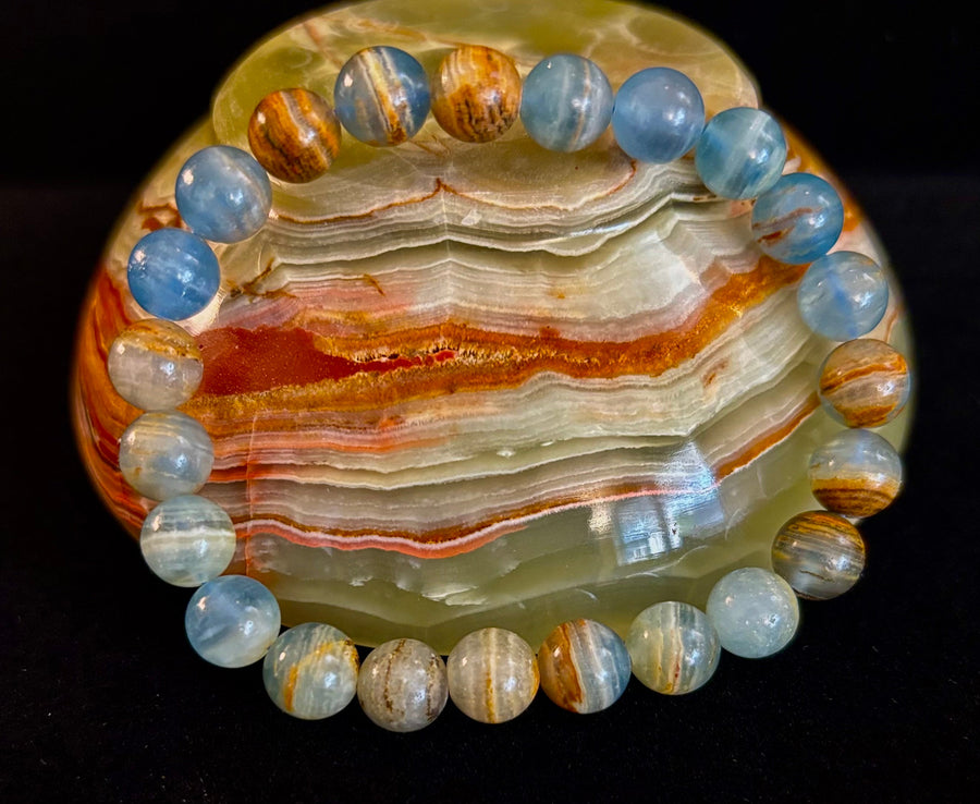 Aquatine Lemurian Calcite Bracelet – 8mm and 10mm Beads (Medium Wrists)
