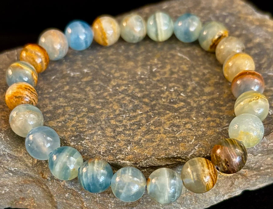 Aquatine Lemurian Calcite Bracelet – 8mm and 10mm Beads (Medium Wrists)