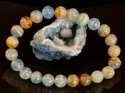 Aquatine Lemurian Calcite Bracelet – 8mm and 10mm Beads (Medium Wrists)