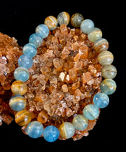 Aquatine Lemurian Calcite Bracelet – 8mm and 10mm Beads (Medium Wrists)