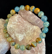 Aquatine Lemurian Calcite Bracelet – 8mm and 10mm Beads (Medium Wrists)