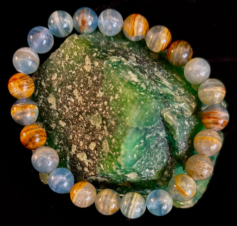 Aquatine Lemurian Calcite Bracelet – 8mm and 10mm Beads (Medium Wrists)