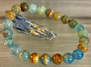 Aquatine Lemurian Calcite Bracelet – 8mm and 10mm Beads (Medium Wrists)
