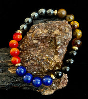 The Element of Power Multi-Gemstone Protection & Vitality Bracelet with Hematite, Tiger Eye, Lapis & Red Jasper