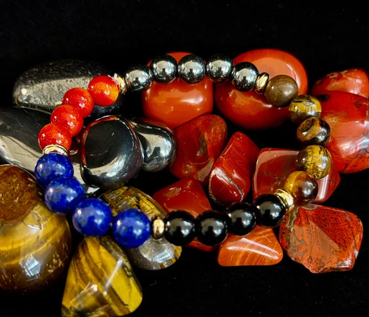 The Element of Power Multi-Gemstone Protection & Vitality Bracelet with Hematite, Tiger Eye, Lapis & Red Jasper