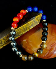 The Element of Power Multi-Gemstone Protection & Vitality Bracelet with Hematite, Tiger Eye, Lapis & Red Jasper