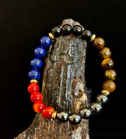The Element of Power Multi-Gemstone Protection & Vitality Bracelet with Hematite, Tiger Eye, Lapis & Red Jasper