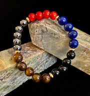 The Element of Power Multi-Gemstone Protection & Vitality Bracelet with Hematite, Tiger Eye, Lapis & Red Jasper
