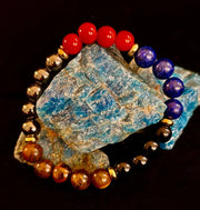 The Element of Power Multi-Gemstone Protection & Vitality Bracelet with Hematite, Tiger Eye, Lapis & Red Jasper