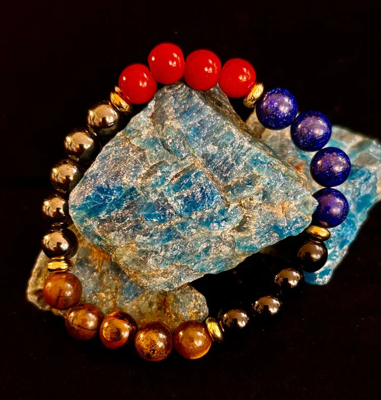 The Element of Power Multi-Gemstone Protection & Vitality Bracelet with Hematite, Tiger Eye, Lapis & Red Jasper