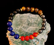 The Element of Power Multi-Gemstone Protection & Vitality Bracelet with Hematite, Tiger Eye, Lapis & Red Jasper