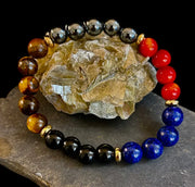 The Element of Power Multi-Gemstone Protection & Vitality Bracelet with Hematite, Tiger Eye, Lapis & Red Jasper